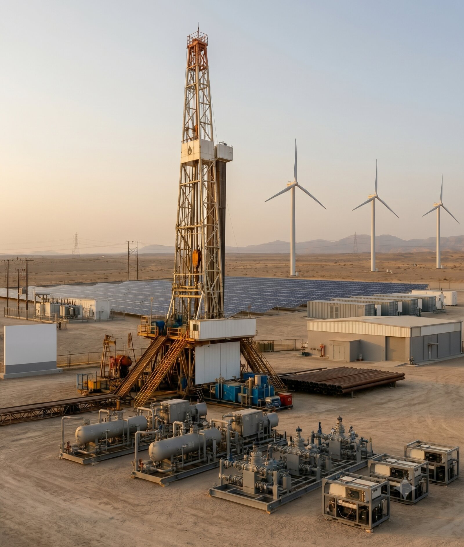 Mafraq Energy Block 70 drilling operations with renewable energy infrastructure in Oman