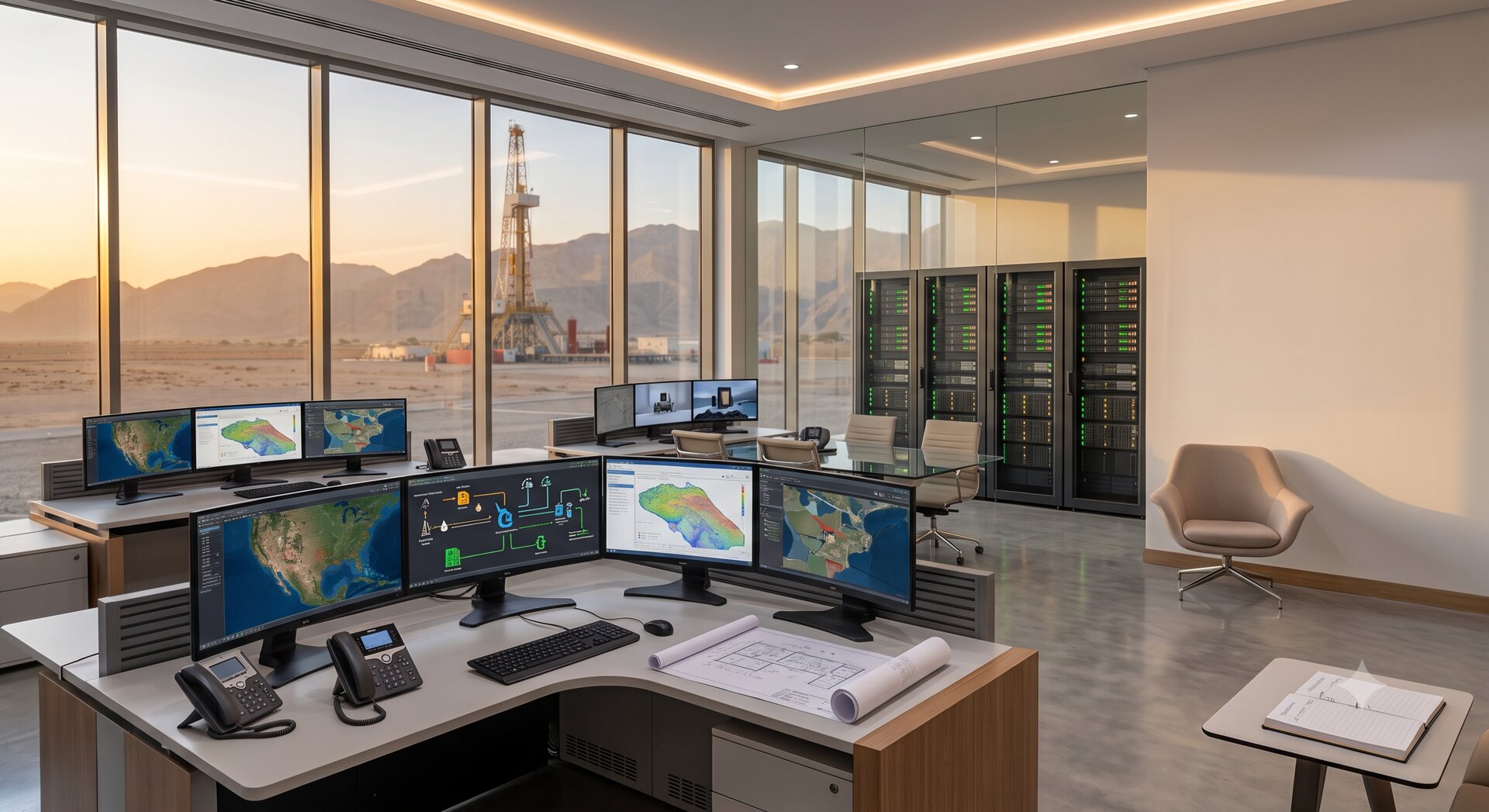 Mafraq Energy modern control room and operations centre overlooking Block 70 field